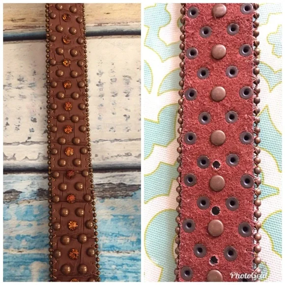 Womens Western Leather Belt Buckle Studded Cowgirl Brown Size Large - Picture 11 of 12